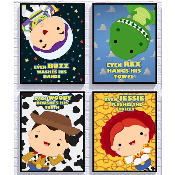 Toy Stories Wall Art Prints Decoration Bath Themed Decor Bathroom Restroom Reminder Pictures