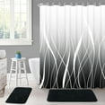 thumbnail image 2 of FRAMICS 15-Piece Ombre Black Shower Curtain Sets with Rugs, Waterproof Fabric Striped Gradient Bathroom Sets, 72" x 72", 2 of 10