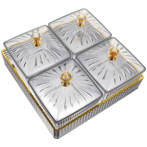 DINHEAROM 1 Set Divided Serving Plates with Tray Candy Dishes With Lids Simple Style Grey 7.3X7.3X4.3in for Parties