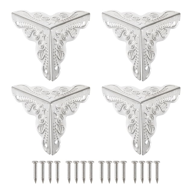 48 Pcs Box Edge Guard, 25mm Decorative Box Corner Cover, Vintage Stair Dust Corners with Screws, Silver