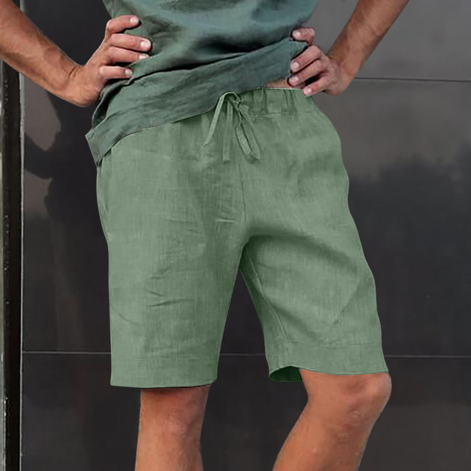 Men Casual Pure Color Outdoors Pocket Beach Work Trouser Cargo Shorts Pants