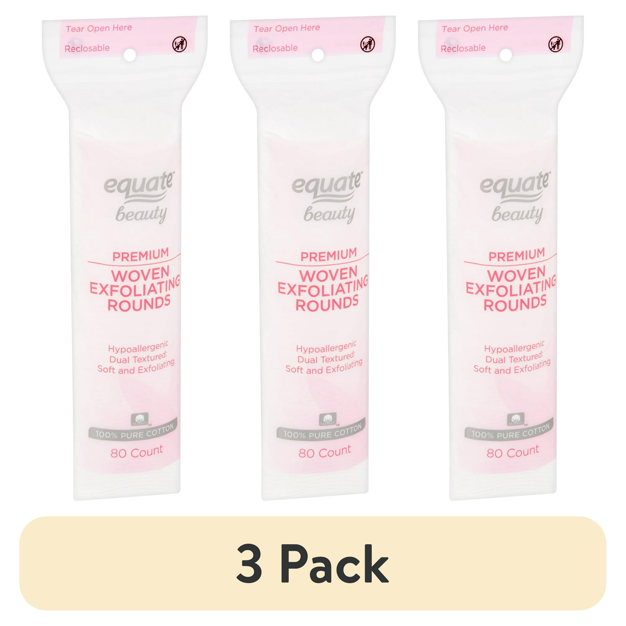 (3 pack) Equate Beauty Premium Woven Exfoliating Rounds, 80 Count
