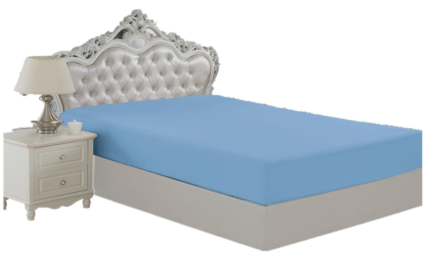 Drap-housse en bambou massif, ultra doux et soyeux, à poches profondes, pour toutes les saisons, de couleur bleue