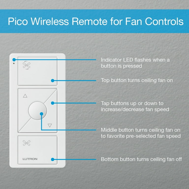 Pico Remote for Caseta Wireless Smart Fan Speed Control, White Pico Remote for Caseta Wireless Smart Fan Speed Control, White