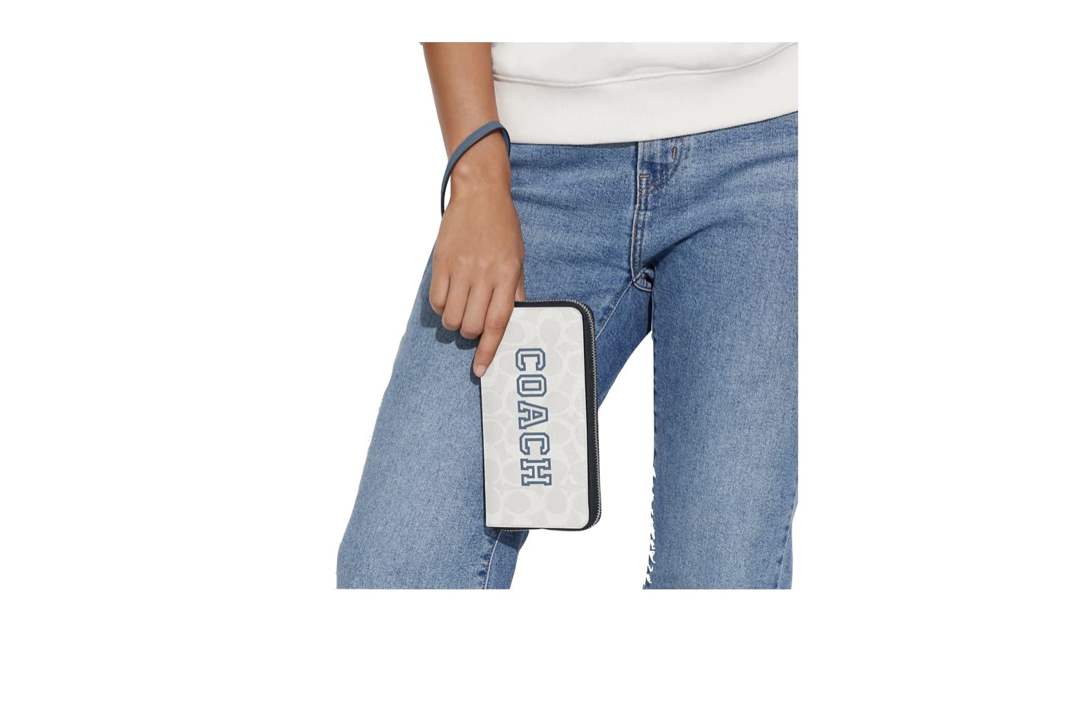Coach Accordion Zip Wallet Wristlet Strap (SV/Chalk/Indigo