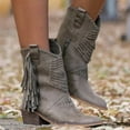 thumbnail image 2 of Bottes de Moto Gladiateur Style Bohème pour Femmes à Talon Bas Mi-Mollet, Bottes de Cowboy à Franges, Chaussures Printemps Automne, Bottes à Franges pour Femmes, 2 of 10