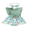 thumbnail image 1 of Bébés Filles Robe Romper Mouche Manches Floral Romper + Bandeau Noeud, 1 of 9