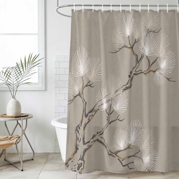 Extra Long Shower Curtain 72x96 Inch, Vintage Botanical Shower Curtain Waterproof Bathroom Decor, Ink Wash Lines Brown Plants Fabric Bath Curtain Set Accessories with Hooks