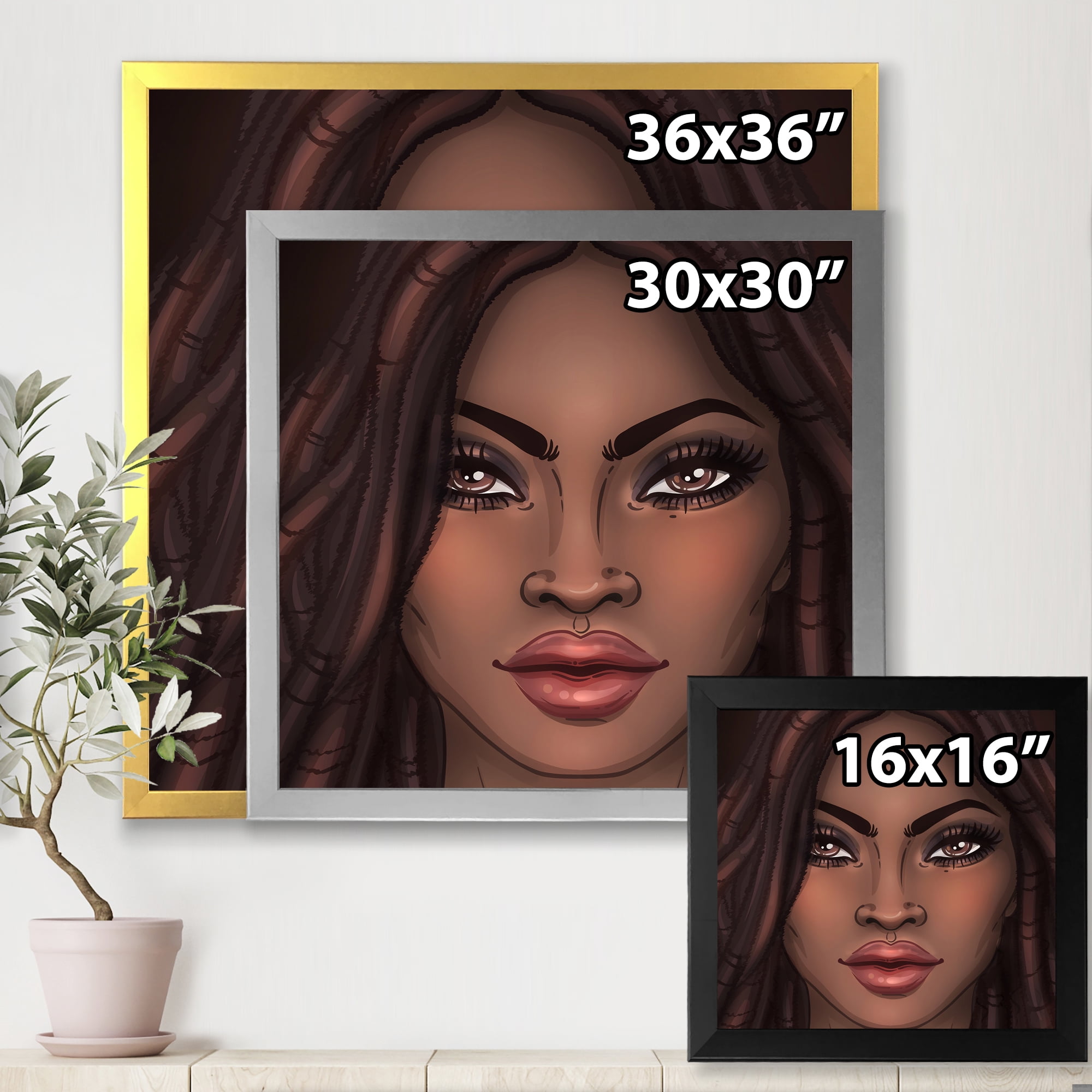 Designart 'Portrait of Afro American Woman I' Modern Framed Art Print