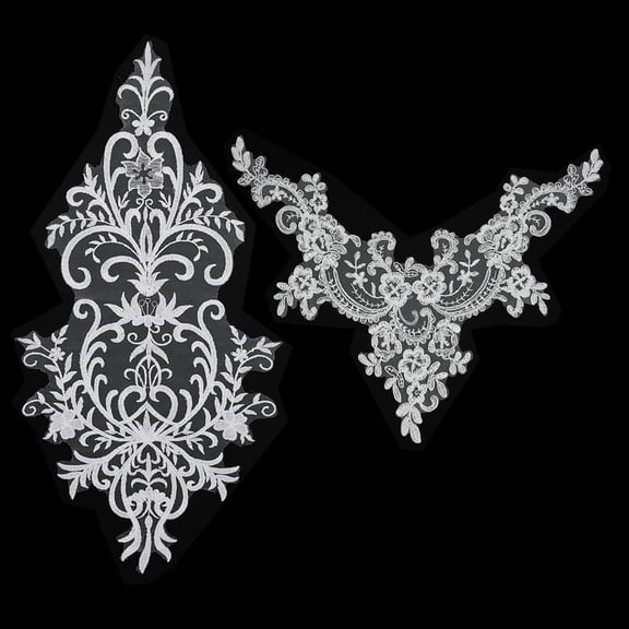 2 Style Lace Flower Embroidery Appliques White Lace Applique Sew on Patches Embroidery Trim for Bridal Veil Headwear Wedding Dress Gown DIY Clothing DIY White