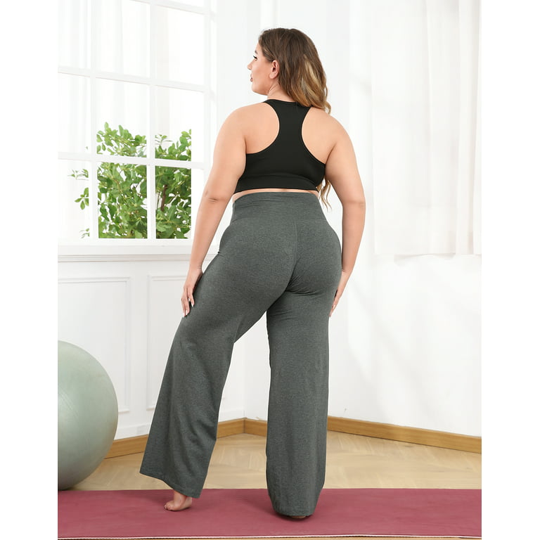 HDE Women's Plus Size Yoga Pants High Waisted Wide Leg Leggings Charcoal 2X  