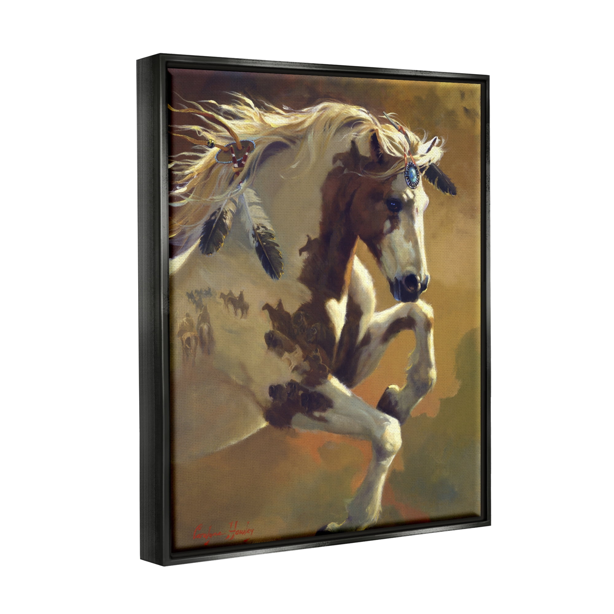 Stupell Industries Jumping Horse Painting Animals & Insects Painting Black Floater Framed Art Print Wall Art, 25 x 31