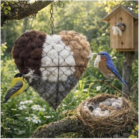 LDDVWRA Handmade Fiber Bird Nesting Heart Refillable Birds Haven 1 Heart Shape Hummingbird Nesting and 2 Bags of Nest Materials Winter Fowl Gifts Animal Hummingbirds Lovers Home Garden Yard(1Set) LDDVWRA Handmade Fiber Bird Nesting Heart Refillable Birds Haven 1 Heart Shape Hummingbird Nesting and 2 Bags of Nest Materials Winter Fowl Gifts Animal Hummingbirds Lovers Home Garden Yard(1Set)