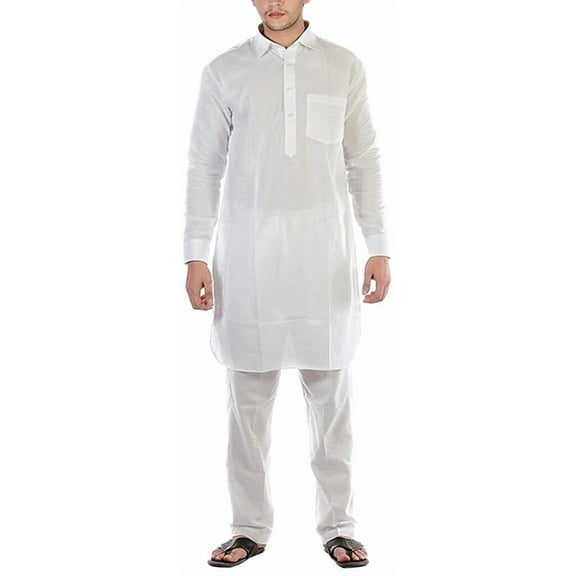 Mens Ethnic Handmade Cotton Linen Kurta Pajama Set