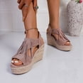 thumbnail image 2 of Womens Platform Wedge Sandals Fringe Suede Peep Toe Espadrilles Ankle Strap Wedges Heels Fashion Cutout Pumps Purple Size 8.5, 2 of 8
