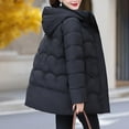 thumbnail image 7 of HAPIMO Women Quilted Coat Midi Length Long Sleeve Puffer Jacket Solid Detachable Hooded Padded Coats Thick Warm Winter Outerwear Pockets Button Cotton Black L, 7 of 7
