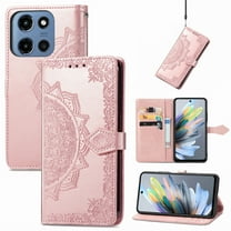 Embossed PU Leather Wallet Phone Case for Moto G Stylus 5G (2025),Full Protection Magnetic Clasp Flip Stand Card Slots Shockproof Protective Cover Hand Strap For Moto G Stylus 5G (2025),Rosegold