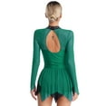 thumbnail image 2 of Aiihoo Womens Sparkling Dance Leotard Dress Irregular Hem Keyhole Back Long Sleeve Dresses Dark Green XXL, 2 of 7