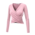 thumbnail image 2 of Made by Johnny Women's Deep V Neck Long Sleeve Cross Wrap Fitted Crop Top XL PINK, 2 of 6