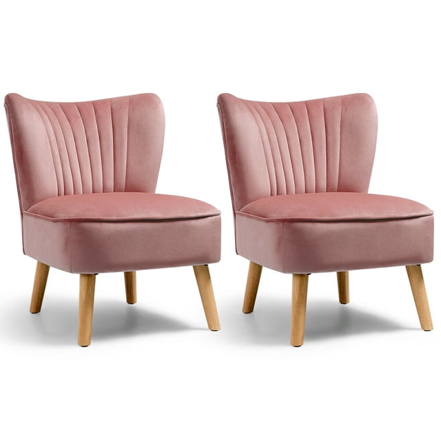 Gymax 2PCS Accent Chair Armless Leisure Chair Single Sofa w/ Wood Legs Pink