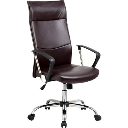 Techni High Back Executive Leather Office Chair with Arms and Chrome Base, Black