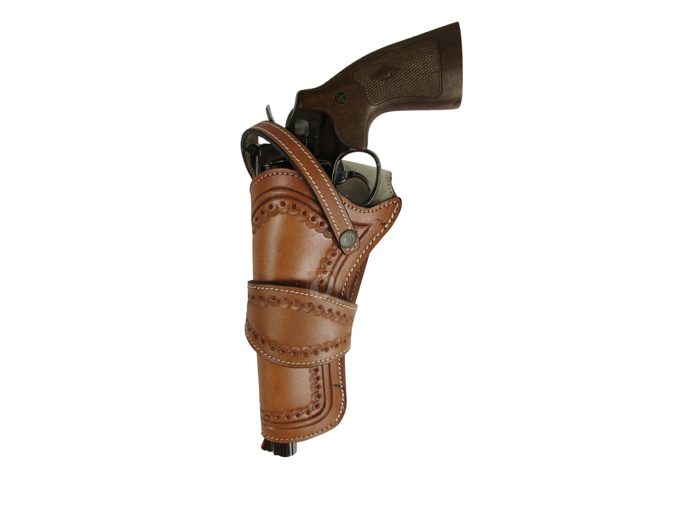 Leather Holster Sea Shell Tooled Long Barrel Western Gun Cover Tan Color - Left Handed