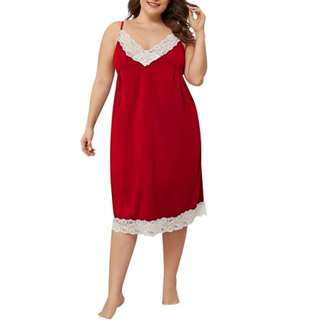 

ZNU Plus Size Womens Sexy Lace Trim Chemise Nightdress Thong Lingerie Set Pajamas