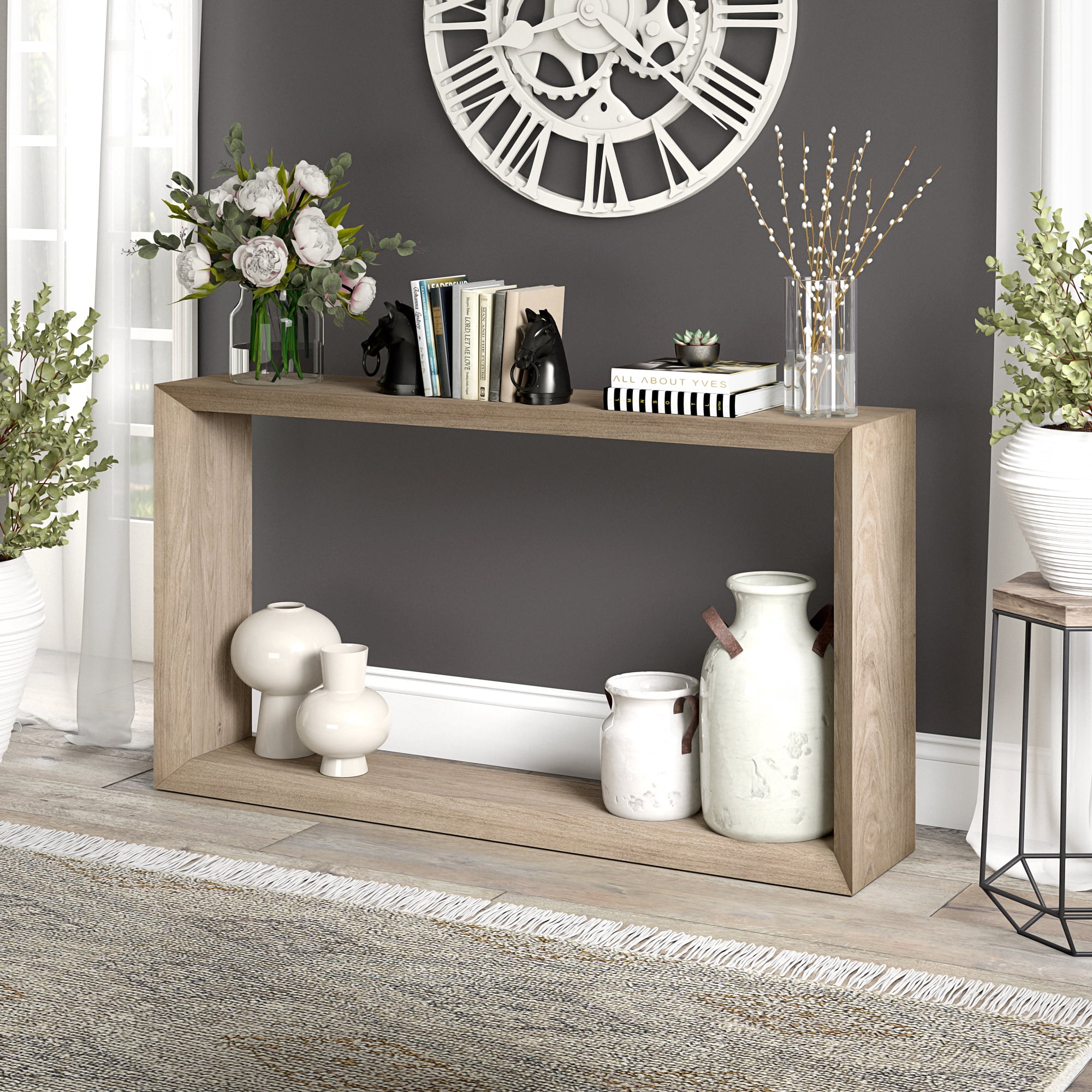 Evelyn&Zoe Osmond 55" Wide Rectangular Console Table, Antiqued Gray Oak