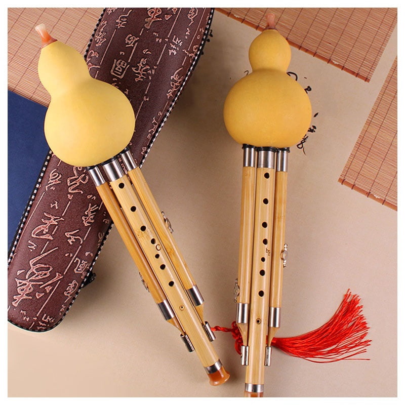 Hulusi Musical Instrument, Handmade Gourd Flute, C-key Gourd Flute, Traditional Chinese Instrument with Storage bag, For Beginners Performance