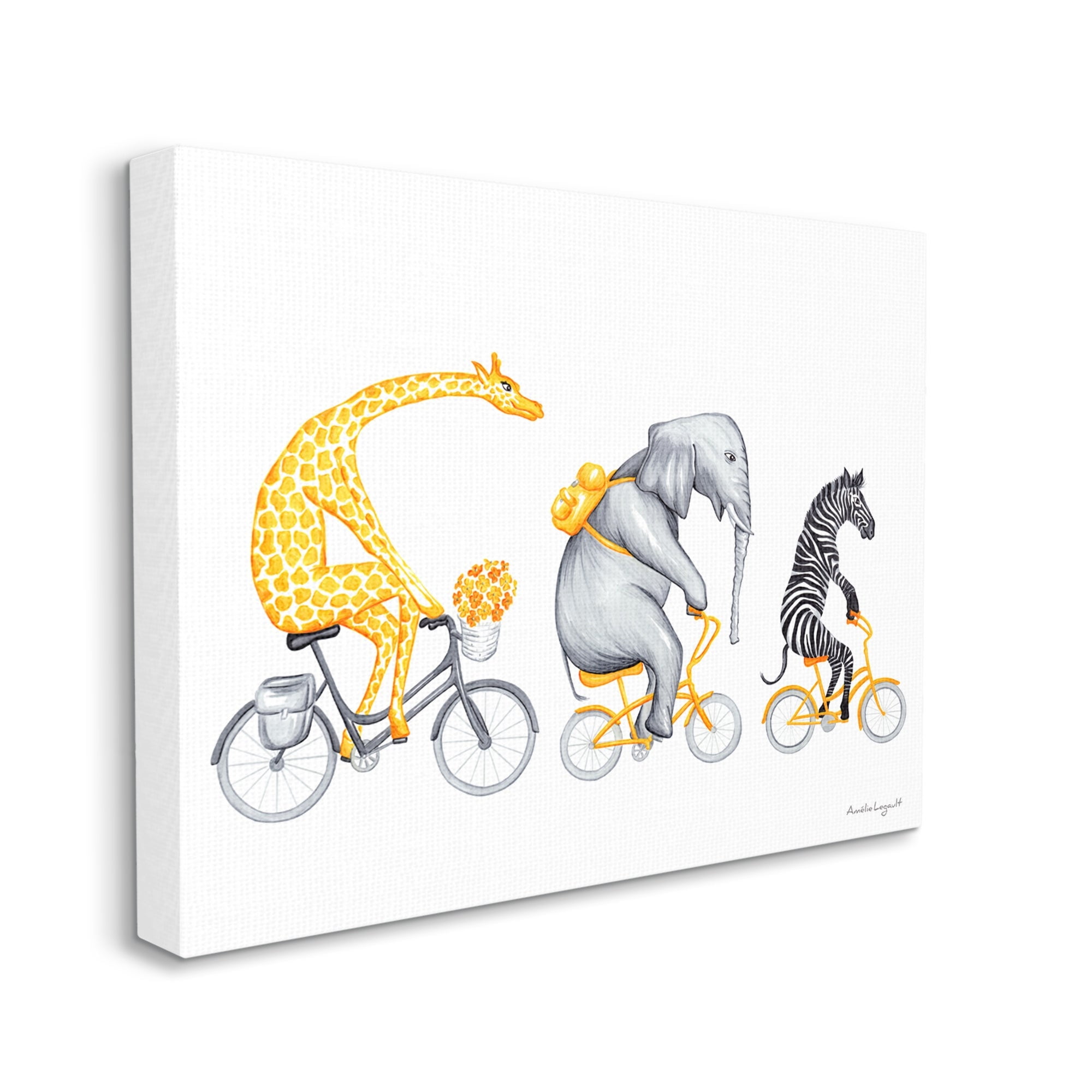 Stupell Industries Savanna Animals Riding Bikes Bicycles Yellow Accent Graphic Art Gallery Wrapped Canvas Print Wall Art, Design by Amelie Legault