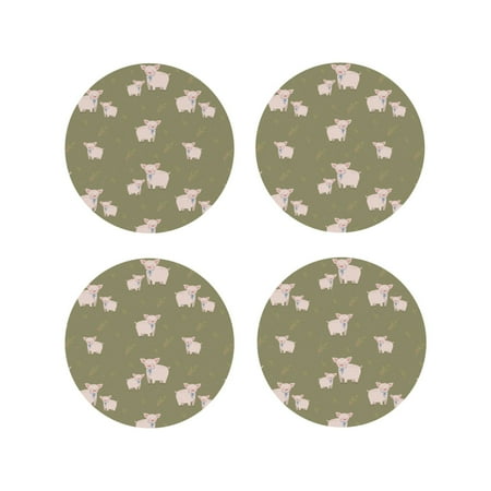 

Drink Coasters Set of 4 Parent-Child Cute Pig Green Leather Coasters for Coffee Table Protector Heat Resistant Cute Coasters for Home Decor Housewarming Gifts Bar Kitchen 4 Inch Round Shape