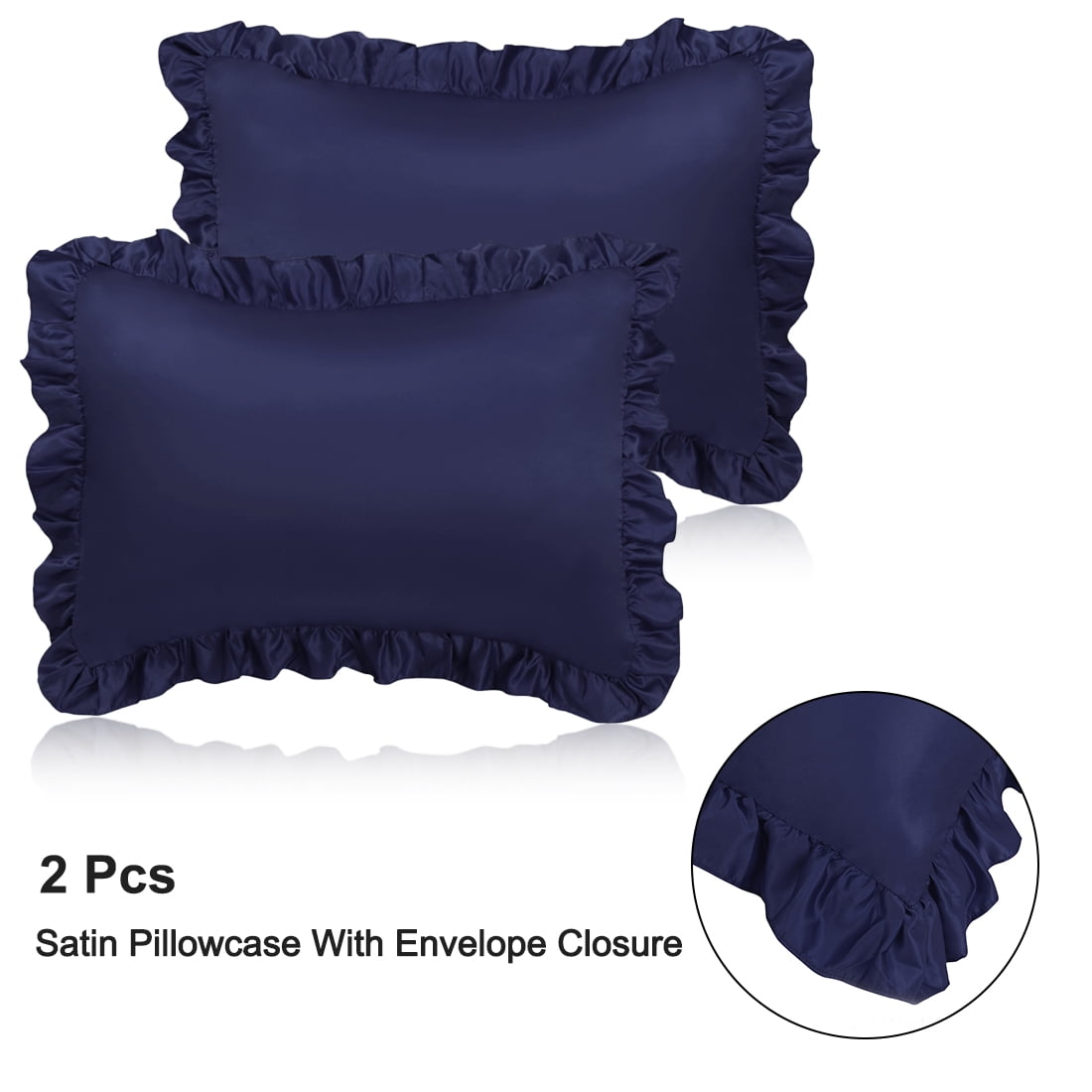 Piccocasa 2pcs Silky Satin King Pillowcase with 3" Ruffled 20x36 inch