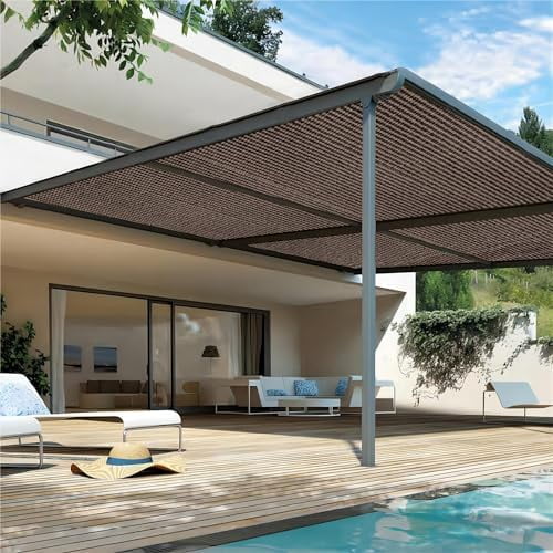 90% Sun Shades for Patios 6X 8ft Shade Fabric Sun Shade Cloth Taped Edge with Grommets Sun-Block Mesh Shade for Pergola Cover Canopy Mocha, 12 Bungee Balls