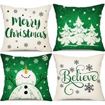 Red Christmas Pillow Covers 18x18 Set of 4 for Christmas Decorations Merry Christmas Tree Believe Snowflake Winter Holiday Decor Throw Cushion Case for Home Couch