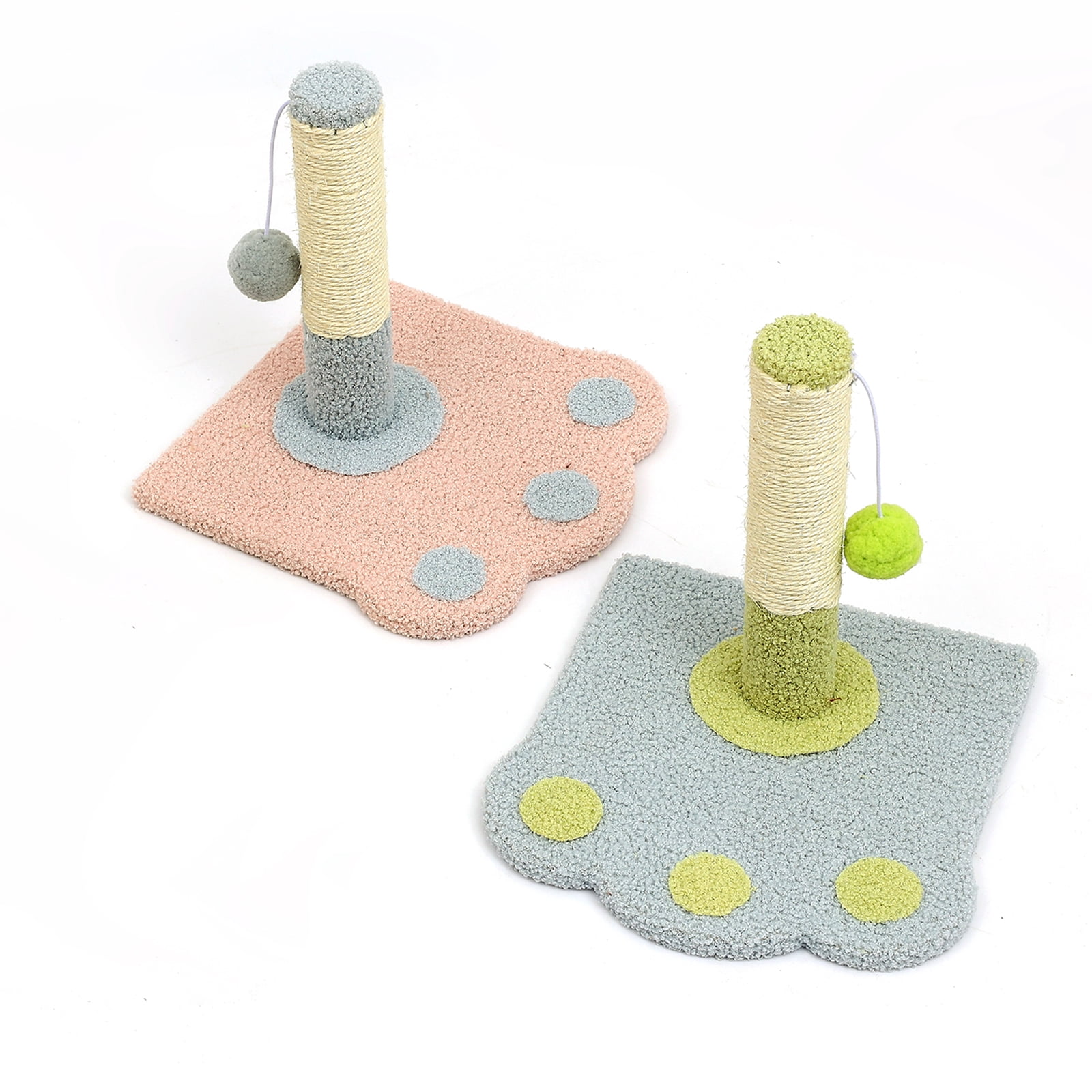Cat Scratching Tower, Cute Paw  Flower Design Post with Pom Ball Toy, Soft Carpet Base (Pink)