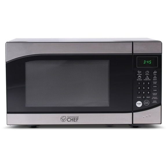 COMMERCIAL CHEF 0.9 Cu Ft Microwave with 10 Power Levels, Countertop Microwave with Timer and Quick-Touch Menu, Stainless Steel