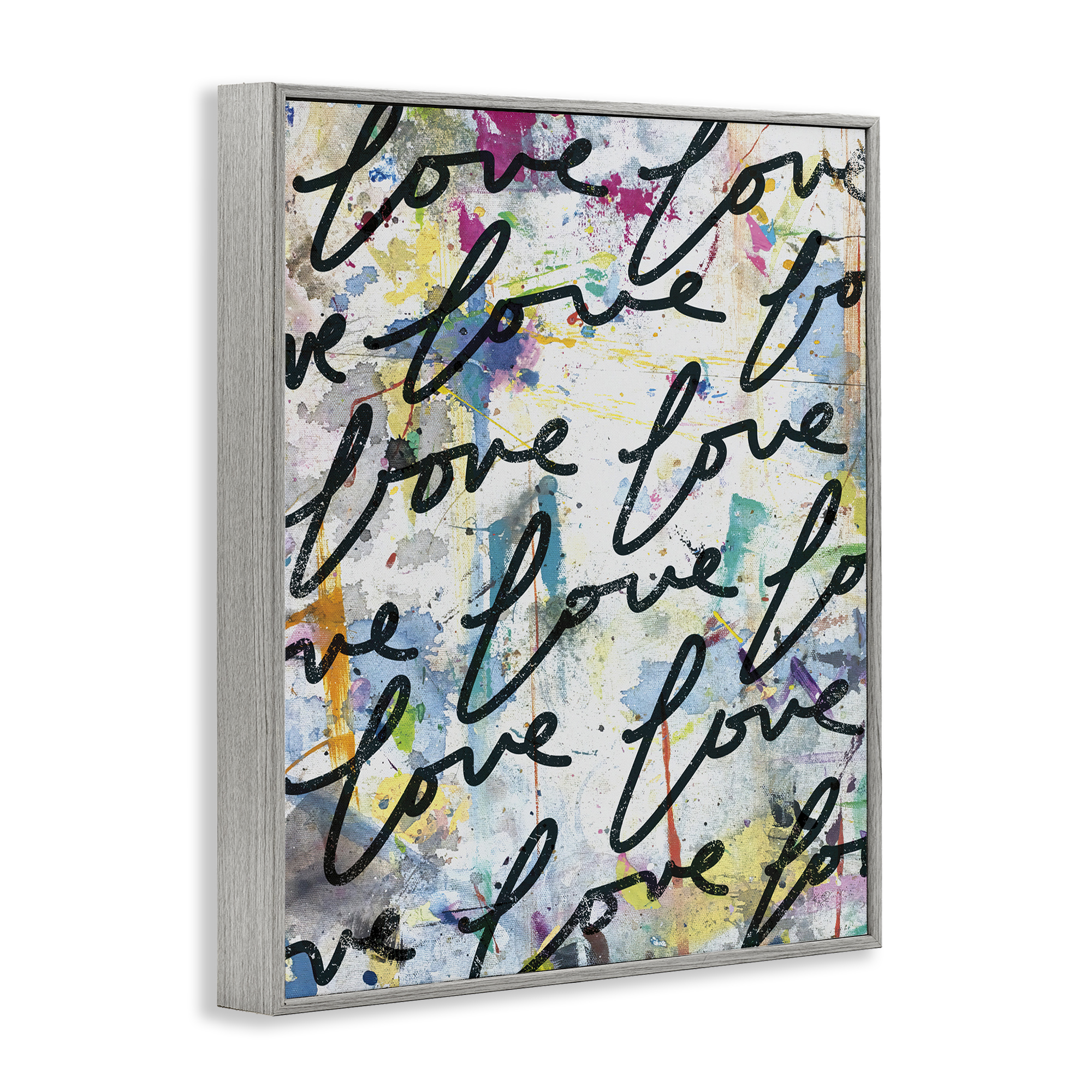 Stupell Industries Love Words Pattern Typography Painting Gray Framed Art Print Wall Art, 11 x 14
