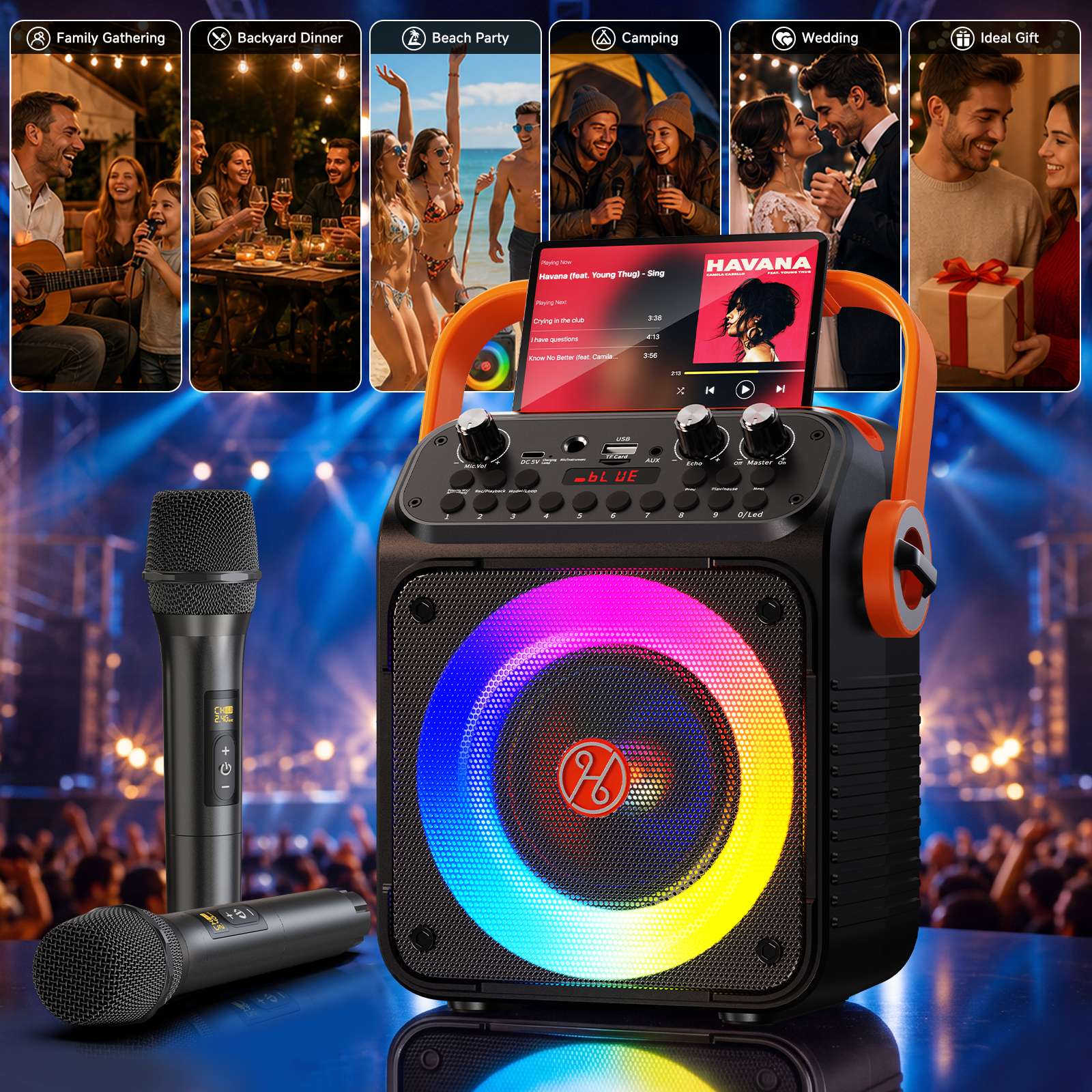 JAUYXIAN Portable Karaoke Machine with 2 Microphones and 40W Speaker photo 7