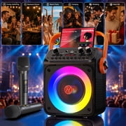 JYX Karaoke Machine for Adult, Portable Bluetooth Karaoke Speaker with 2 Microphones, Singing Party Speaker with Dj Lights for Outdoor, Home