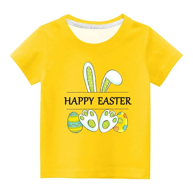 Haut à Manches Courtes pour Enfants Garçons Filles Mode Oreilles de Lapin de Pâques Œufs de Pâques Imprimé Col Rond