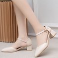 thumbnail image 5 of Nrmvnmi Womens Summer Low Mid Heeled Sandals Pointed Toe Ankle Strap Sandal Office Ladies Pumps Shoes White Mothers Day Gifts, 5 of 7