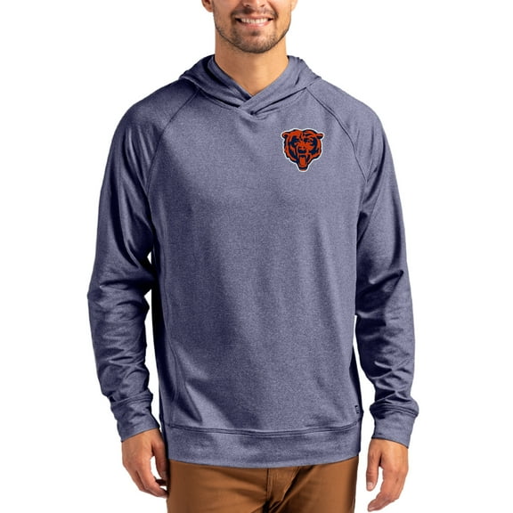 Men's Cutter & Buck Heather Navy Chicago Bears Adapt Knit Recycled Raglan Pullover Hoodie