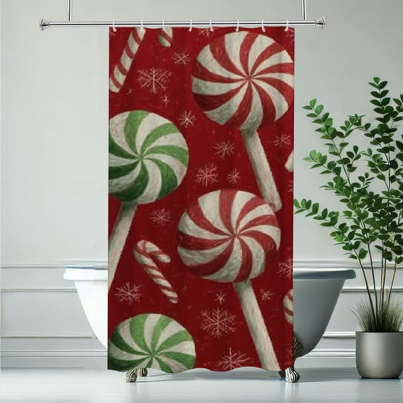 RKSupls Christmas Shower Curtain, Candy Swirls Shower Curtain with Hooks for Christmas Home Bathroom Decor Washable Curtains, 36x72 in