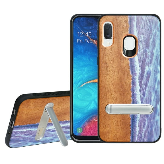 Labanema Samsung Galaxy A20e 2019 Case, Samsung Galaxy A20e 2019 Cover with Metal Kickstand, Natural Wood TPU Cover, Anti Scratch Case for Samsung Galaxy A20e 2019 (Waves)