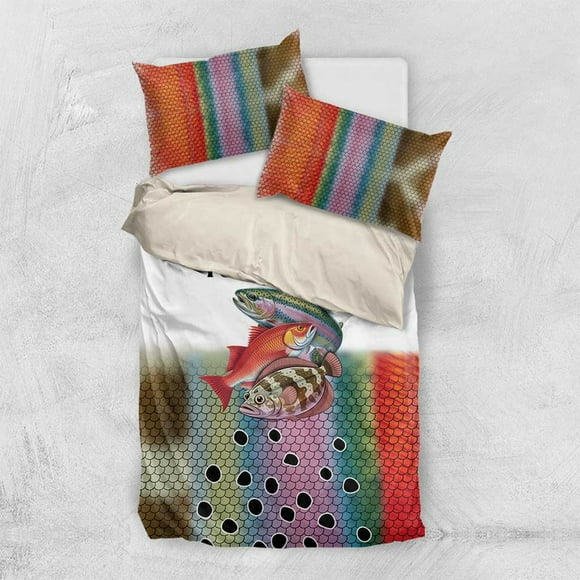 Multicolor Fish Pattern Design Bedding Set Fishing Scaled Texture and Custom