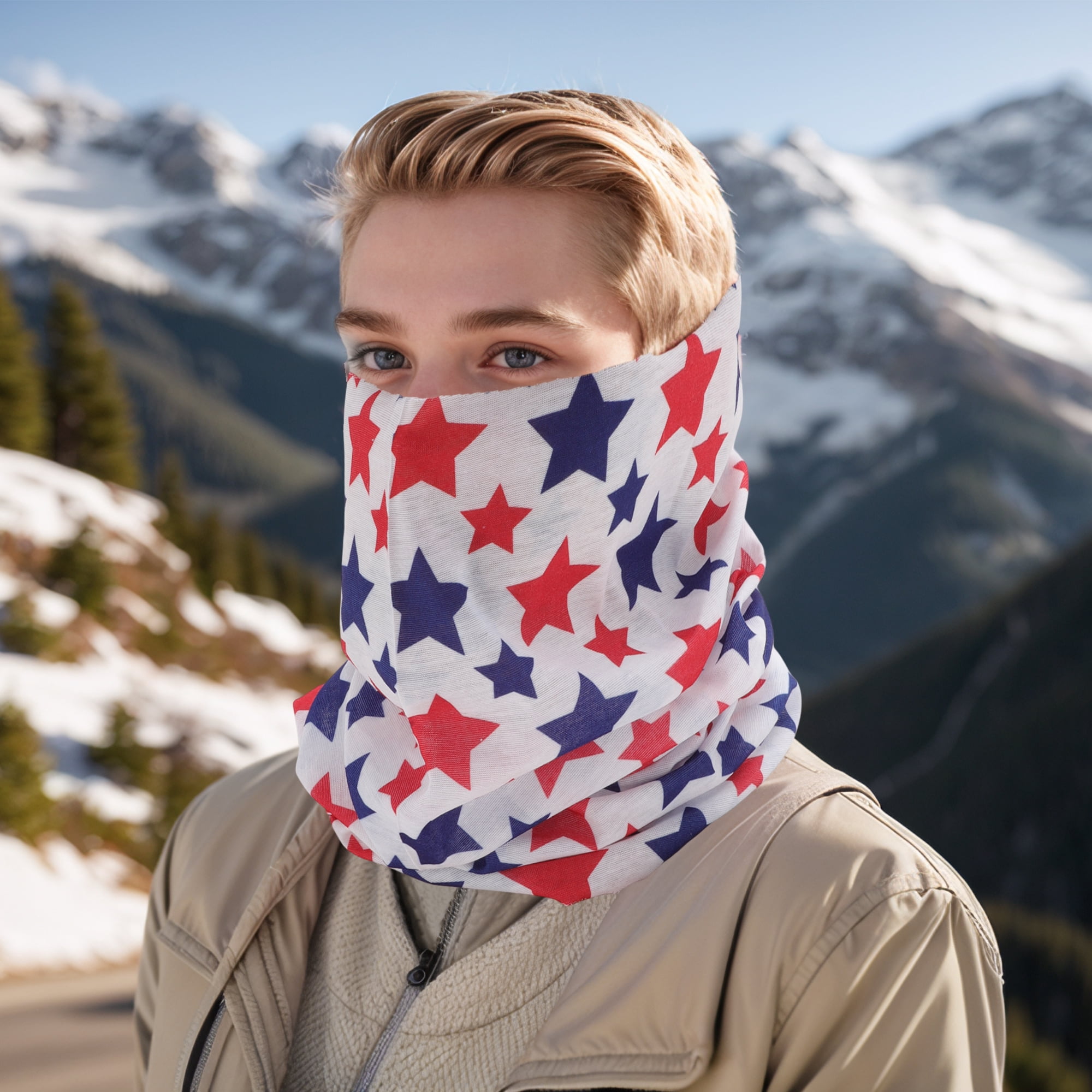 Unique Bargains Stars Pattern Face Scarf Mask Red White 1 Pc