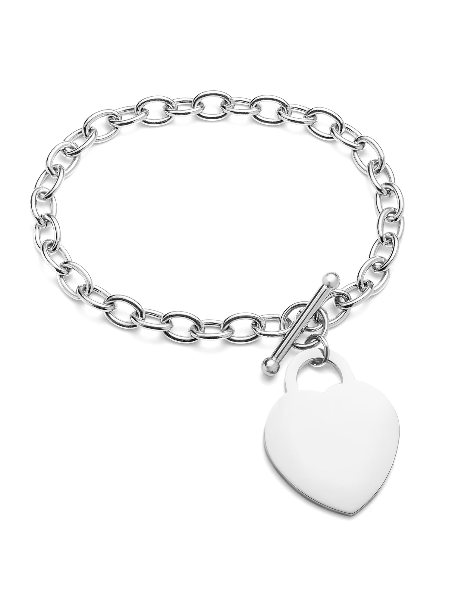 Stainless Steel Polished Large Heart Charm Bracelet