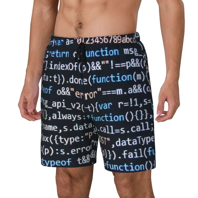 Kdxio Function Source Code Print Mens Swim Shorts with Mesh Lining, Breathable and Quick-Drying, Adjustable Waist, Privacy Pocket-3X-Large