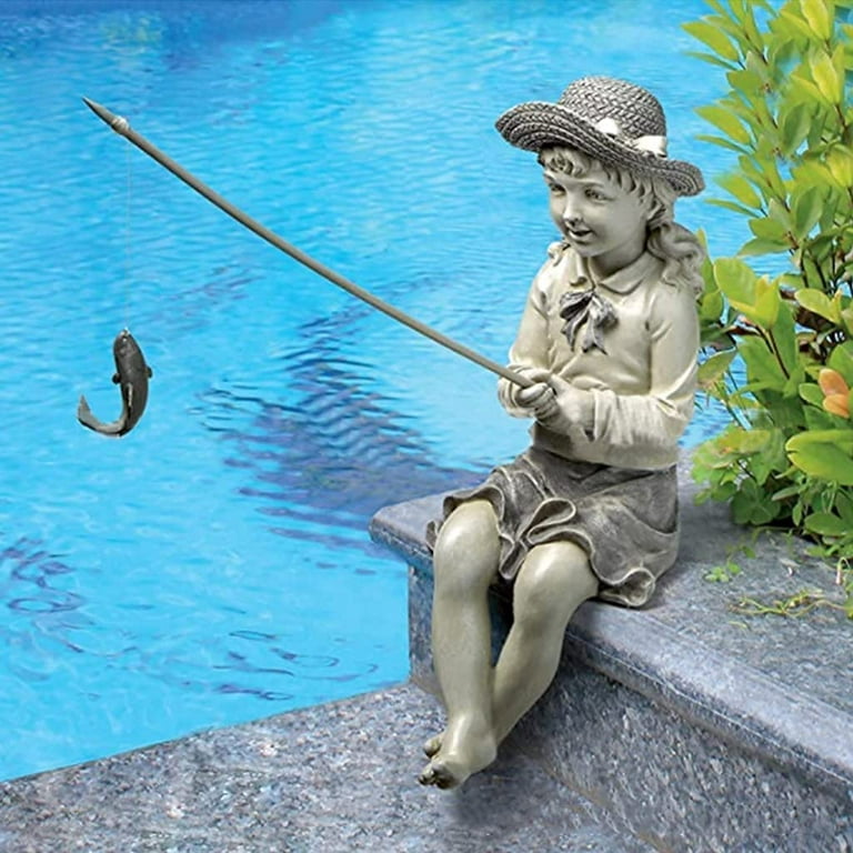 TIMPCV 3D Boy Girl Fishing Garden Statue Sculpture Figurine Landscape Home  Outdoor Lawn Yard Resin Ornaments Decoration for Patio,Balcony,Girl