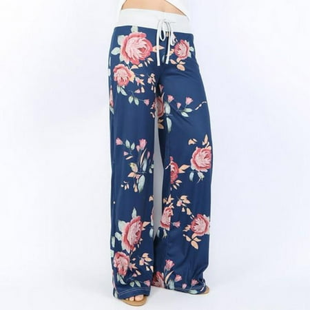 

Summer Savings 2023! Zpanxa Womens Print High Waisted Flare Pants Comfy Casual Pajama Drawstring Lounge Wide Leg Pants Relaxed Fit Straight Leg Pant Blue XL